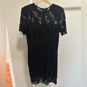 Stenay Vintage Black Beaded Shortsleeve Silk MIDI Dress size 8 - modern XS / S
